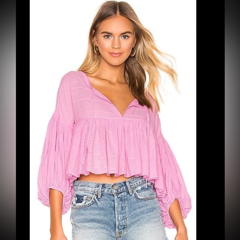 Free People Beaumont Mews Blouse S Pink Oversize Boho Fairy Whimsical Gauzy RARE